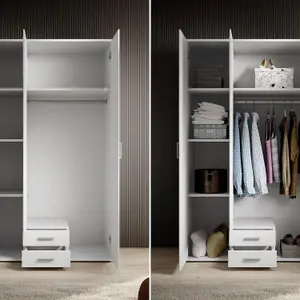 Chic KARL 3-Door Hinged Wardrobe with Mirror W1200mm H1960mm D535mm - White Matt, Ample Storage, Contemporary Design