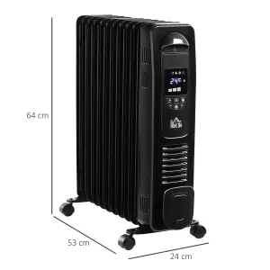 HOMCOM 2500W Oil Filled Portable Radiator Heater w/ Remote Control - Black