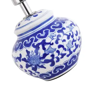 Hand Painted Oriental Floral Themed Ceramic Table Lamp Base in Blue and White