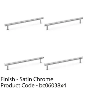 4 PACK - Knurled T Bar Pull Handle - Satin Chrome - 224mm Centres Premium Drawer Door