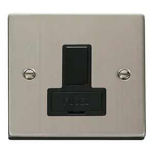 Stainless Steel 13A Fused Connection Unit Switched - Black Trim - SE Home