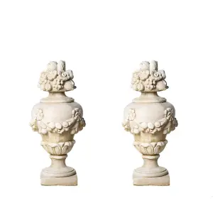 Pair of Large White Stone Cast Fruit Design Finials