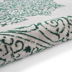 Green Silver Traditional Bordered Abstract Easy To Clean Dining Room Bedroom & Living Room Rug-160cm X 230cm