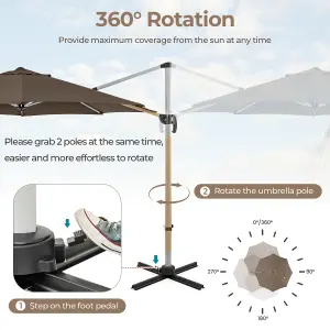 Costway 3M Round Patio Parasol Outdoor Adjustable Cantilever Umbrella w/ 360 Rotation