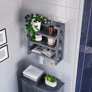 Hayle Matt Grey Wood Rectangular Wall-mounted Bathroom Shelf (D)20cm (H)53cm (L)20cm