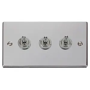 Polished Chrome 3 Gang 2 Way 10AX Toggle Light Switch - SE Home