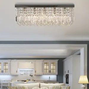 HOMCOM Modern Crystal Ceiling Light Square Chandelier for Home Office Silver