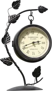 Double Sided Leaf Design Garden Clock for Outdoor or Indoor Use.  Clock face is 15cms in diameter