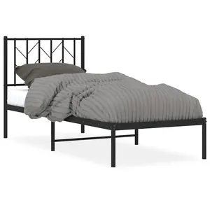 Berkfield Metal Bed Frame without Mattress with Headboard Black 75x190cm