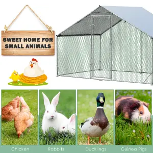 Costway 3M x 2M Chicken Coop Large Metal Spire-Shaped w/ Cover Walk-in Chicken Rabbits Ducks Cage