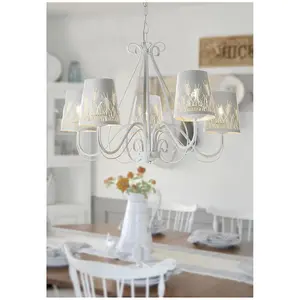 Luminosa Spiga 5 Light Multi Arm Pendant Ceiling Light, White Shades