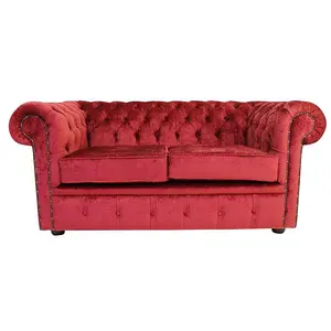 Chesterfield 2 Seater Sofa Avanti Carmine Wine Red Textured Velvet Fabric In Classic Style