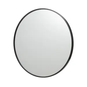 GoodHome Muhely Brushed Black Modern Round Wall-mounted Framed Mirror, (H)60.9cm (W)60.9cm