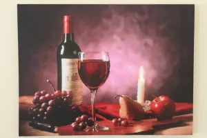 Garden Market Place Red Wine, Grapes and Candle Christmas Canvas Picture Print With LED Lights