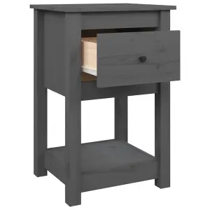 Berkfield Bedside Cabinet Grey 40x35x61.5 cm Solid Wood Pine