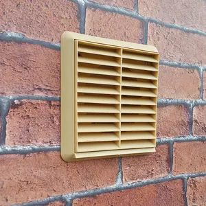 Kair Beige Louvred Grille 155mm External Dimension with Round 125mm - 5 inch Rear Spigot - Wall Ducting Air Vent