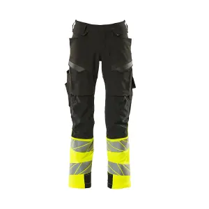 Mascot Accelerate Safe Trousers with Kneepad Pockets - Black/Hi-Vis Yellow   (40.5) (Leg Length - Long)