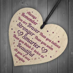 Red Ocean Braver Stronger Beautiful Quote Friendship Gift Handmade Wooden Hanging Heart Sign Gift For Best Friend