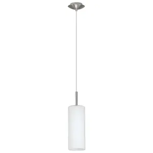 Pendant Ceiling Light Satin Nickel Shade White Painted Satin Glass E27 1x60W