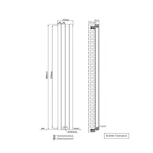 Rinse Bathrooms Vertical Radiators 1800x272mm Flat Panel Column Designer Radiator Black Double Radiators Central Heating