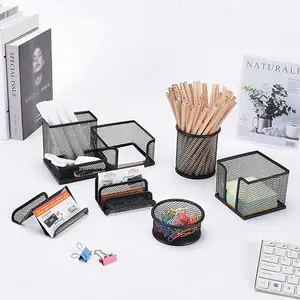 6Pcs Black Office Metal Desktop Organizers Multi-Functional Pen Holder Set