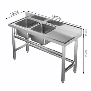 2 Compartment Commercial Floorstanding Stainless Steel Kitchen Sink with Right Drinboard