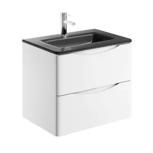 Eden 600mm Wall Hung Vanity Unit in Gloss White & Grey Glass Basin