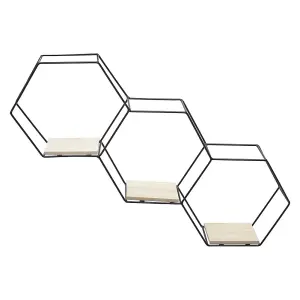 3 Compartments Modern Hexagon Wall Shelf with Iron Frame