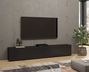 Ava TV Cabinet - Spacious and Stylish TV Stand with Storage and Pull-Down Doors in Black Matt (W1800mm x H300mm x D350mm)