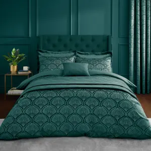 Catherine Lansfield Art Deco Pearl Embellished Pillowcases with envelope closure Teal Green