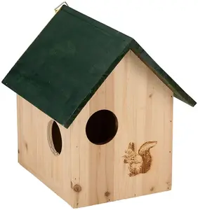 URBNGARDEN 28cm Depth Squirrel House Wooden Shelter Hanging Nest Box Feeding Habitat With Hanger