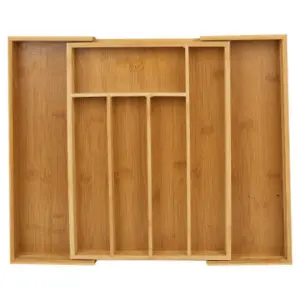 URBNLIVING 5cm Height Extendable Bamboo Wooden Cutlery Tray