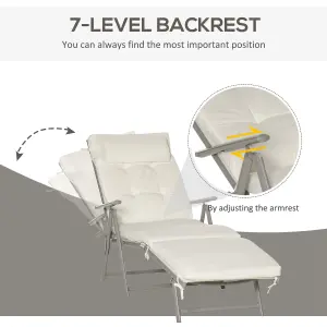 Outsunny Sun Lounger Recliner Foldable Padded Seat Adjustable Texteline White