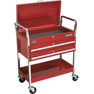 Heavy Duty Two-Level Workshop Trolley with Lockable Top and Drawers