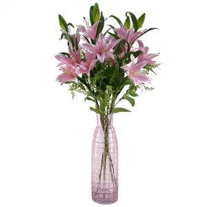 Artificial 100cm Large Pink Lily Stem - 3 Flowers