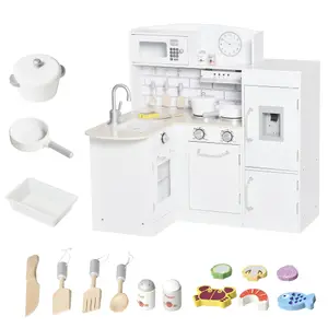 HOMCOM Kids Kitchen Play Kitchen Toy Set for Children w/ Drinking Fountain White