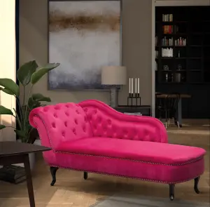 Right Hand Chaise Lounge in Velvet Dark Pink