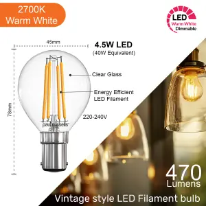 paul russells LED Filament Dimmable Golf Bulb, SBC B15, 4.5W 470 Lumens, 40w Equivalent, 2700K Warm White