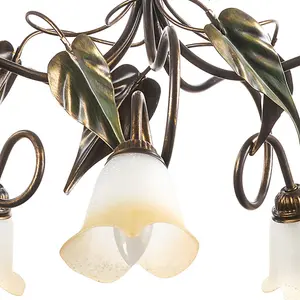 Luminosa Miranda 5 Light Multi Arm Pendant Ceiling Light, Antique Gold, Glass Shades