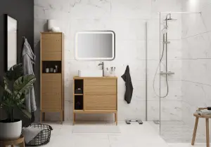 GoodHome Avela Tall Matt Oak Veneer Single Wall-mounted Bathroom Cabinet (H)170cm (W)40cm