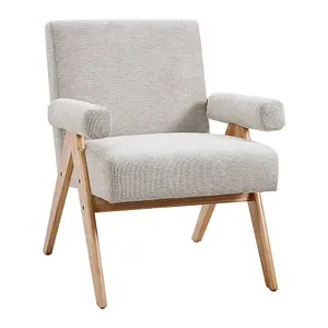 60 x 67 x 83.5cm Beige Linen Upholsteried Armchair with Wooden Legs for Living Room Bedroom