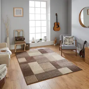 Modern Easy to Clean Geometric Beige Dining Room Rug-80cm X 150cm