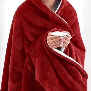 Reversible Sherpa Fleece Blankets Winter Wam Thick Mink Red Fleece Travel Blanket