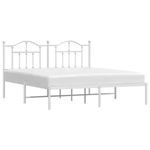 Berkfield Metal Bed Frame with Headboard White 183x213 cm