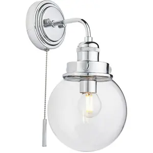 Bathroom Wall Light Fitting - Chrome Plate & Clear Glass Shade - Single Lamp