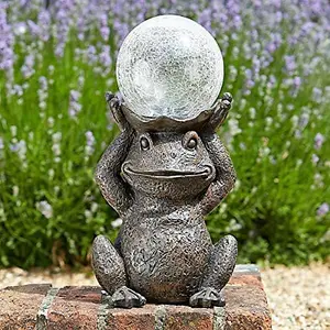 Solar Powered LED Frog Garden Ornament with Crystal Ball