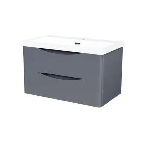 Nes Home Modern 800mm Steel Grey Wall Hung  Basin Sink Vanity Unit