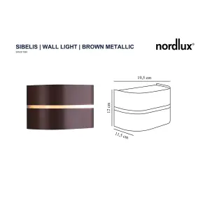 Nordlux Sibelis Outdoor Patio Terrace Garden Wall Light In Brown Metallic (Height) 12cm