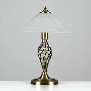 ValueLights Pair Of Traditional Style Antique Brass Barley Twist Table Lamps With Frosted Shades