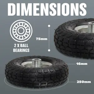 2 x 10" Pneumatic Tyre 5.2/7.5-4, 370x55 mm Replacement Wheel for Wheelbarrow Sack Truck Hand Trolley Cart, Black Tyres